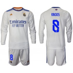 Camisola Real Madrid Kroos 8 Criança Equipamento Primeiro 2021-2022 Manga Comprida